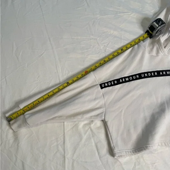 Under Armour White Logo Tape Hoodie Loose Fit Women’s Medium Athleisure Fleece - Picture 11 of 12